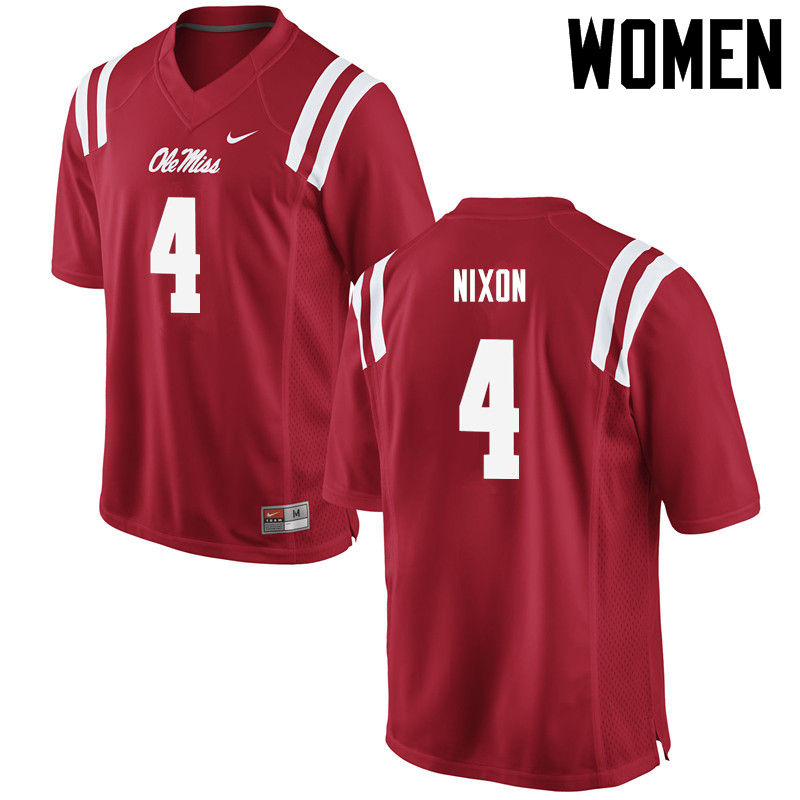 Women Ole Miss Rebels #4 Tre Nixon College Football Jerseys-Red - Click Image to Close